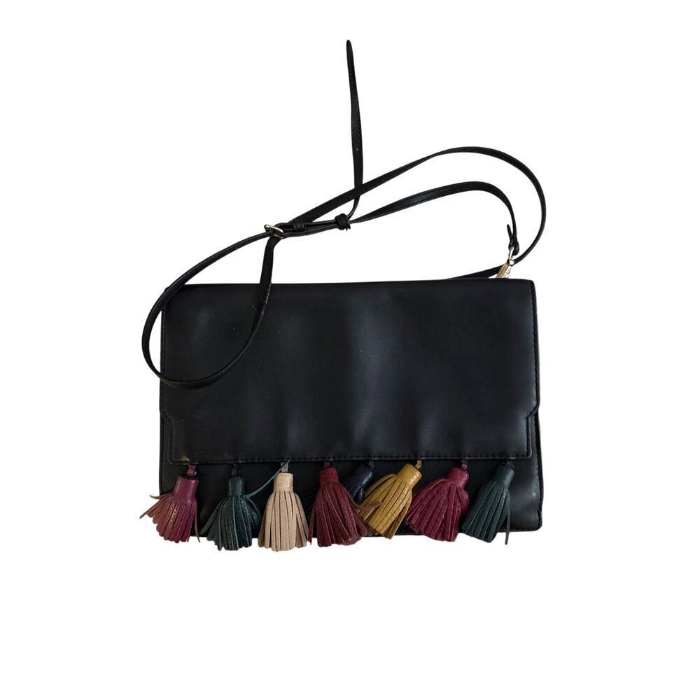 Rebecca Minkoff Sofia Tassel Leather Clutch Crossbody Black Multi